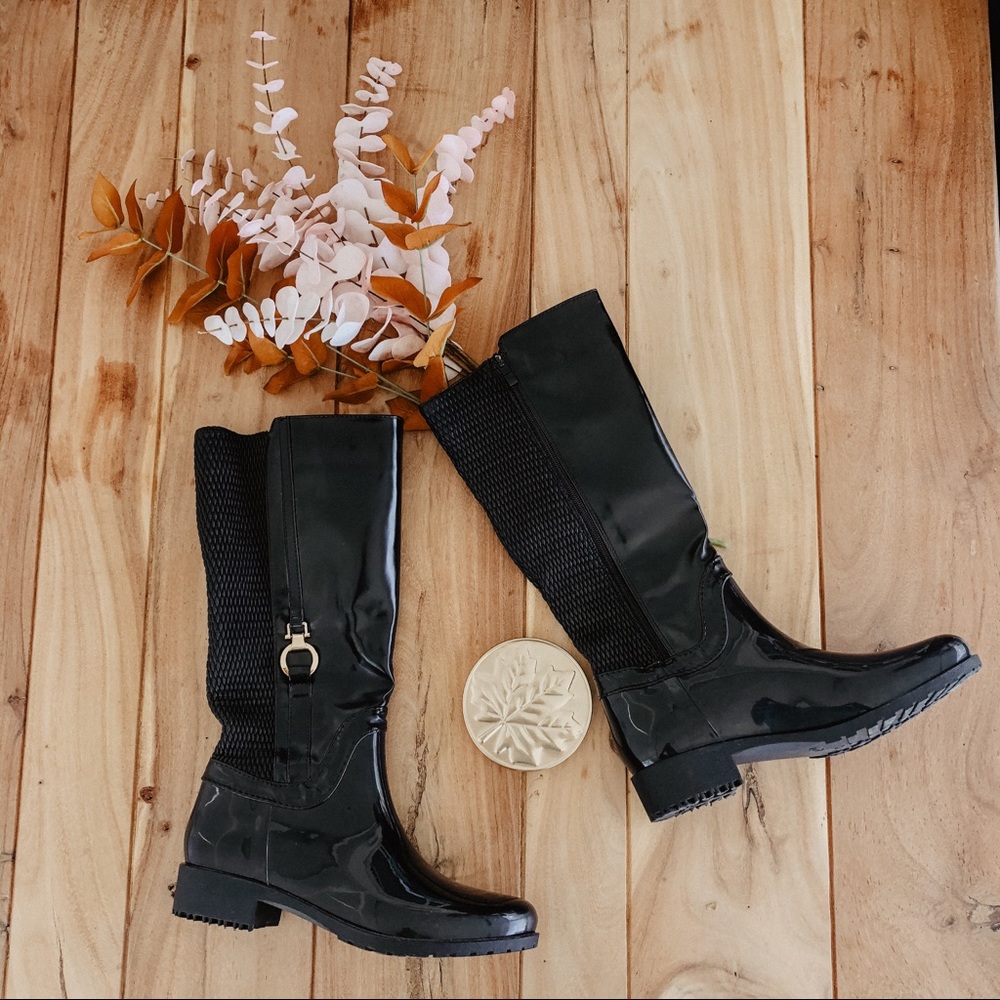 Black tall rain boots